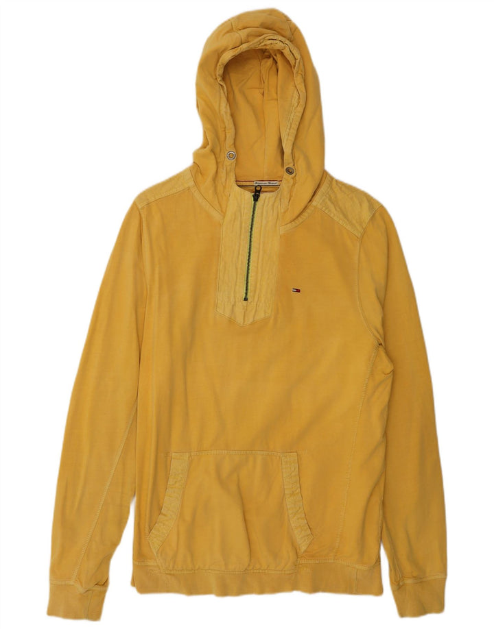 TOMMY HILFIGER Mens Zip Neck Hoodie Jumper Medium Yellow