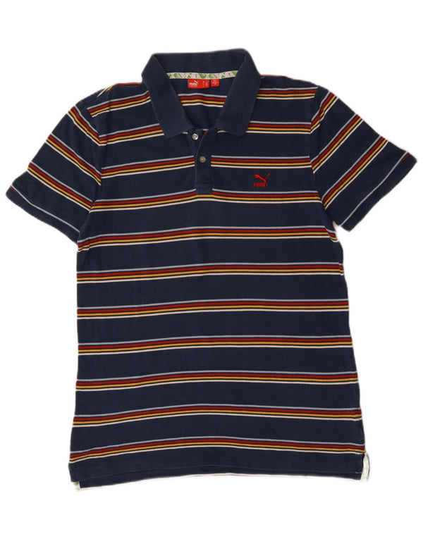 Camisa polo masculina Puma grande algodão listrado azul marinho