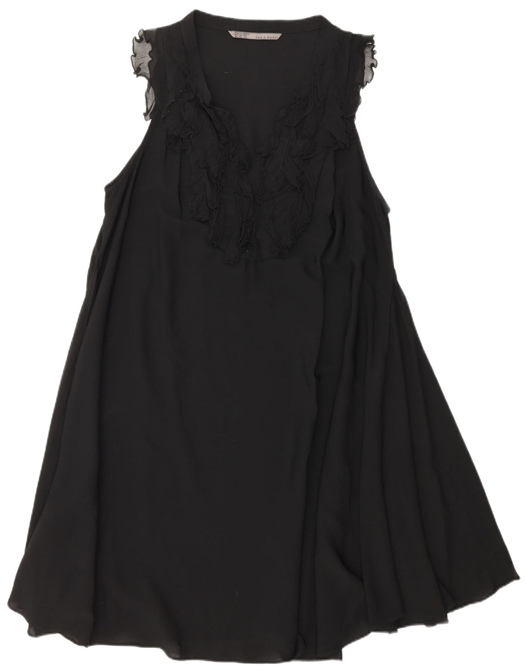 ZARA Dame Flæse Front A-Line Kjole UK 18 XL Sort Polyester