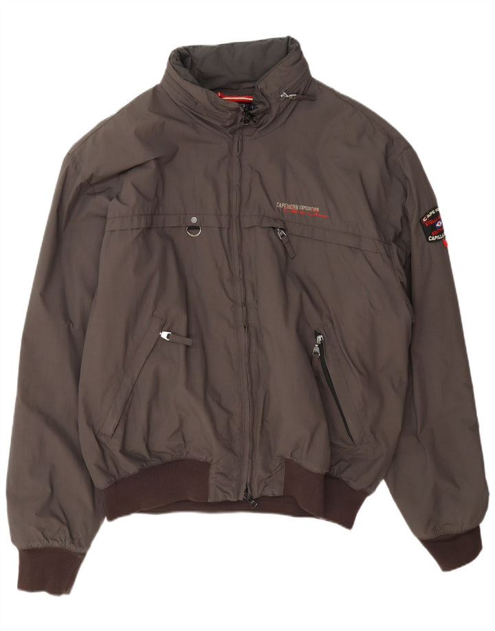 Cape Horn Mens Hooded Bomber Jacket UK 44 2XL Brown Polyamide