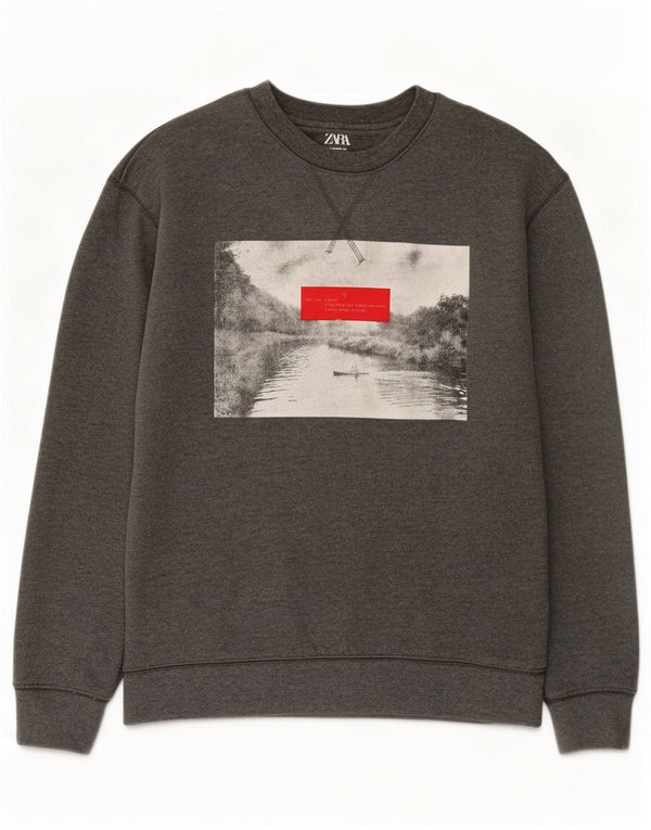 Zara Herre Grafisk Sweatshirt Jumper Lille Grå Bomuld