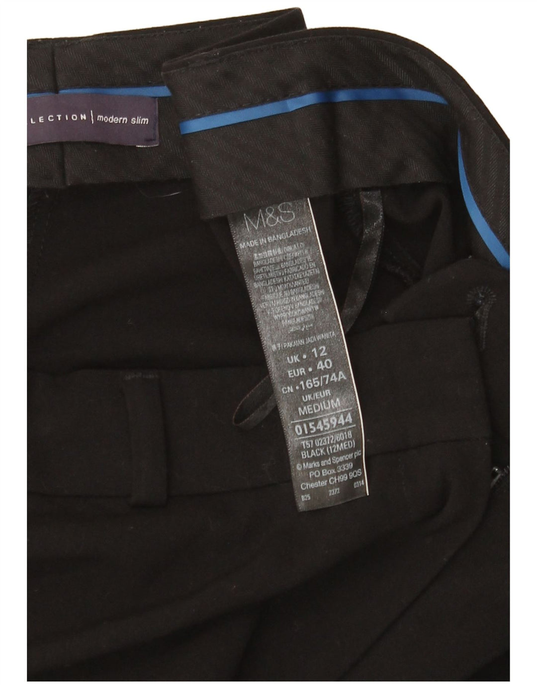 Marks & Spencer Womens Slim Chino Trousers UK 12 Medium W32 L29 Black