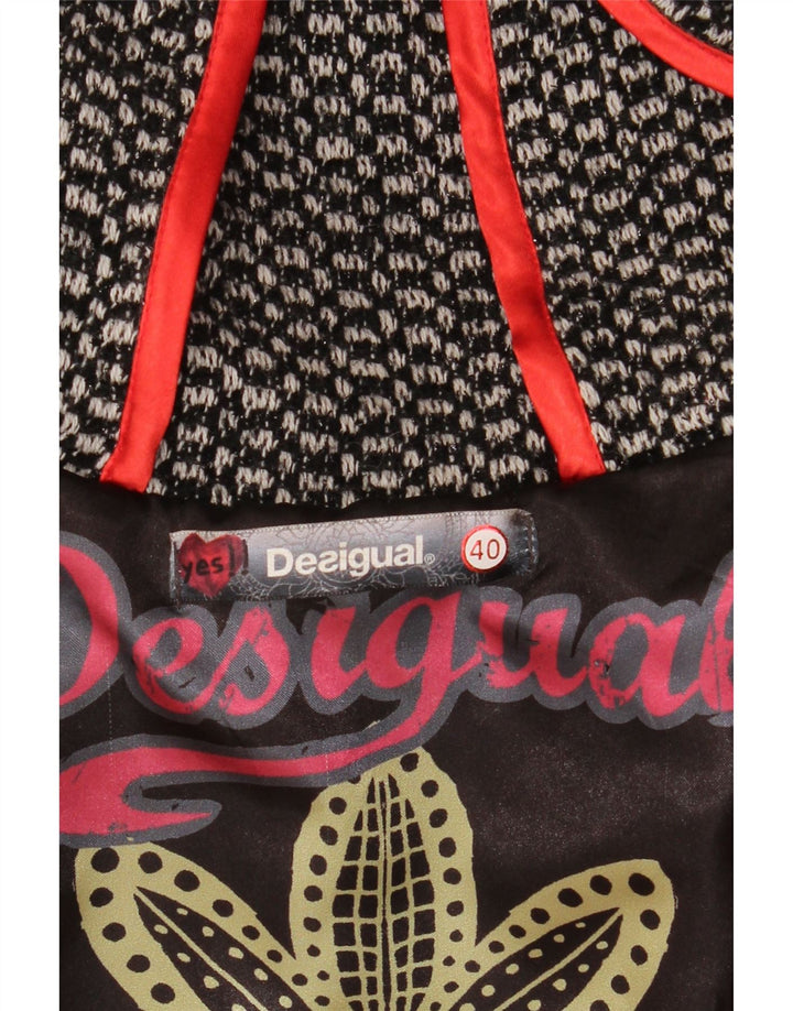 DESIGUAL Womens Graphic Hooded Overcoat EU 40 Medium Grey Check