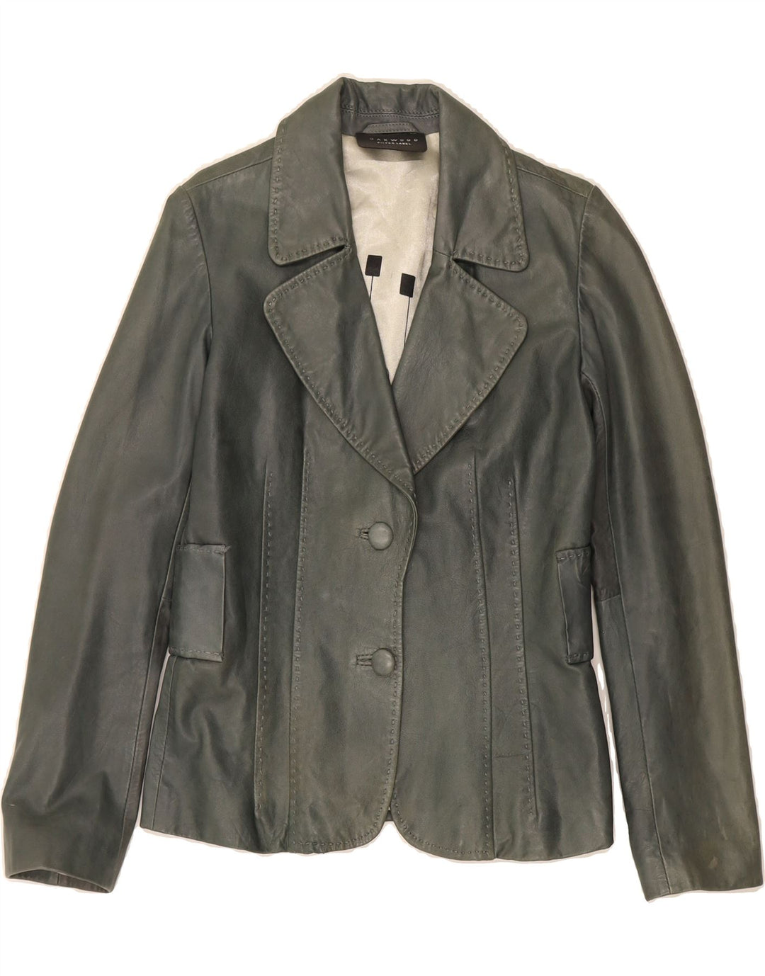 OAKWOOD Womens 2 Button Leather Blazer Jacket UK 10 Small Grey Leather Vintage Oakwood and Second-Hand Oakwood from Messina Hembry 
