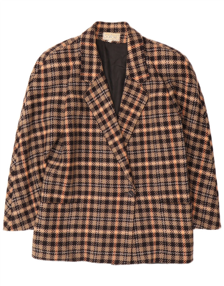 Giacca blazer vintage da donna a 1 bottone IT 44 in lana scozzese marrone medio