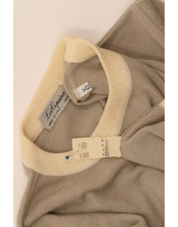 Les Copains Herre Crew Neck Jumper Sweater IT 52 Stor Grå Colourblock Uld