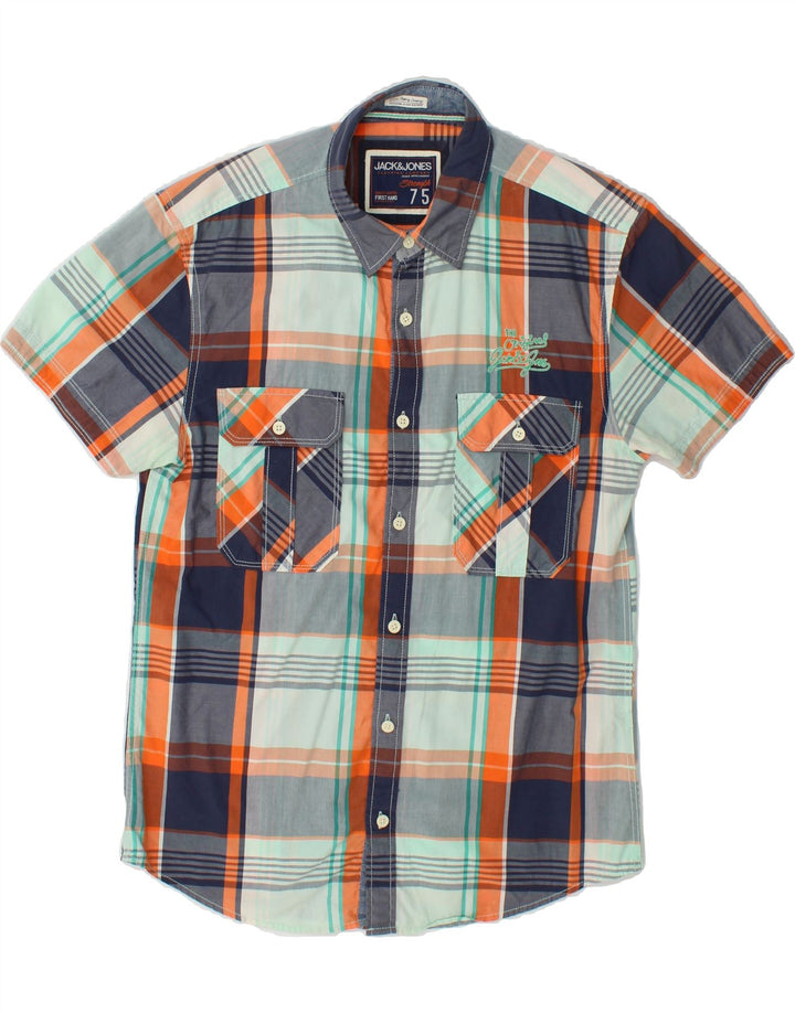 JACK & JONES Mens Short Sleeve Shirt Small Blue Check Cotton Vintage Jack & Jones and Second-Hand Jack & Jones from Messina Hembry 