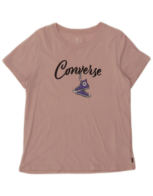 Converse Womens Graphic T-Shirt Top UK 14 Large Pink Cotton