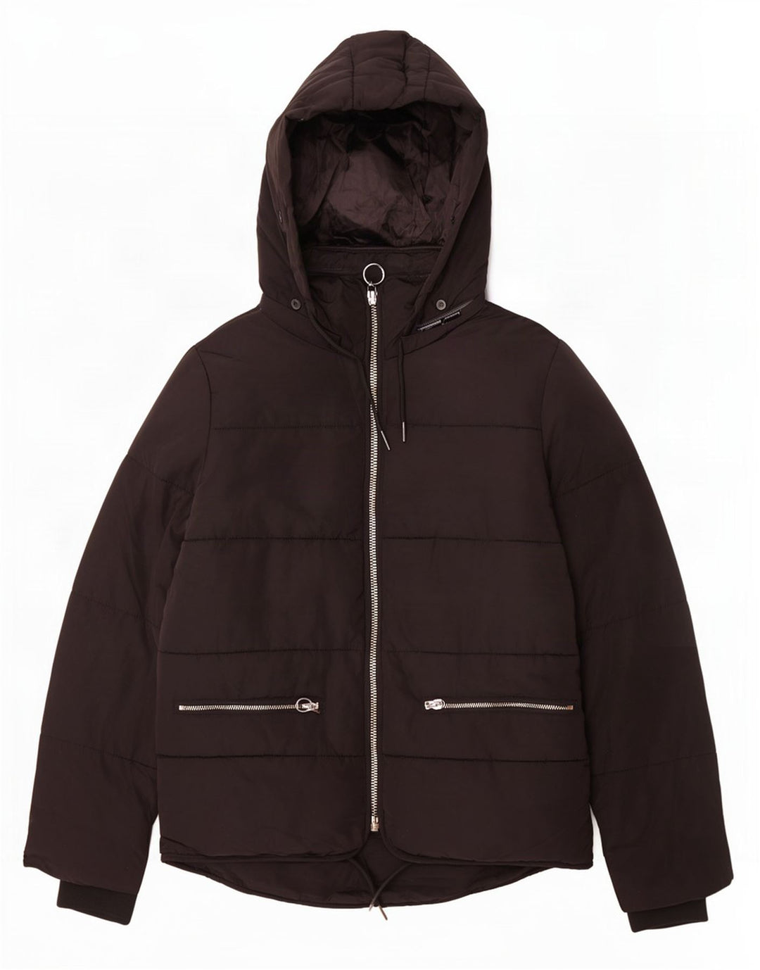 Topshop Chaqueta acolchada con capucha para mujer UK 8 Small Poliéster negro