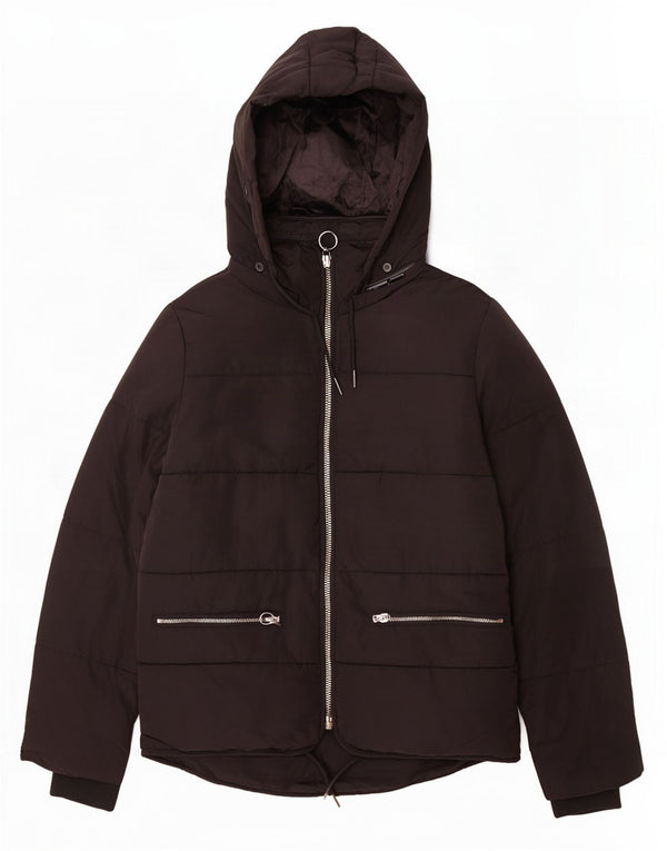 Topshop Chaqueta acolchada con capucha para mujer UK 8 Small Poliéster negro