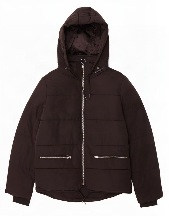 Topshop Chaqueta acolchada con capucha para mujer UK 8 Small Poliéster negro