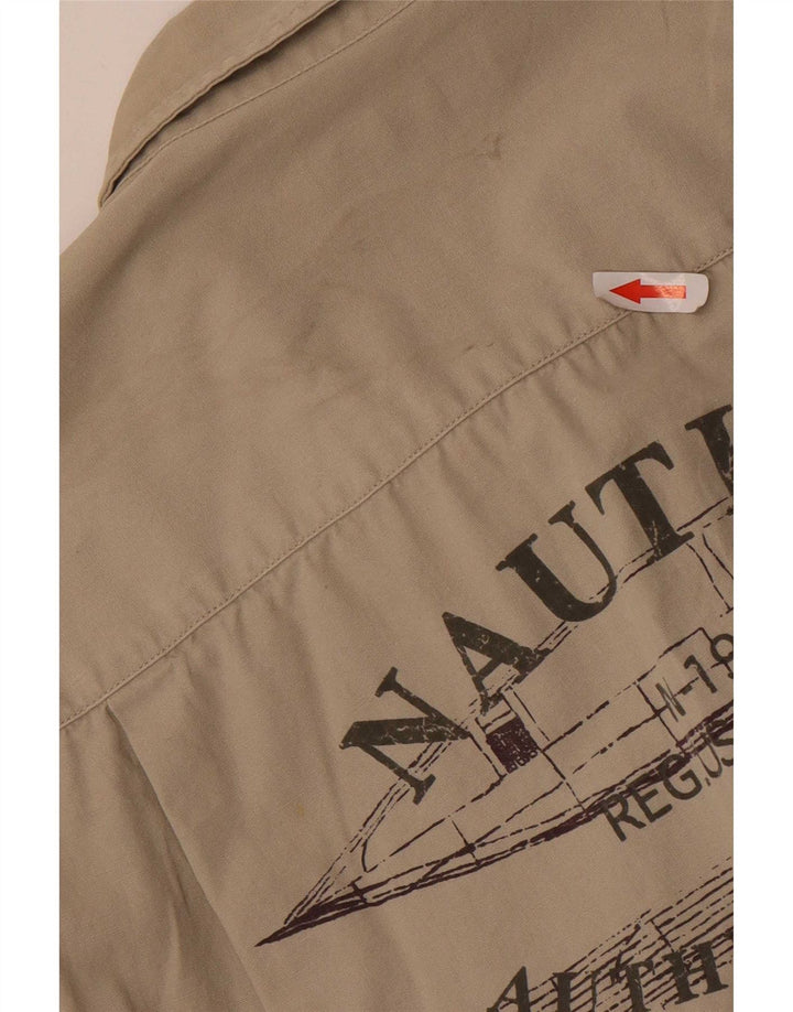 Nautica Herre grafisk kortærmet skjorte medium beige bomuld