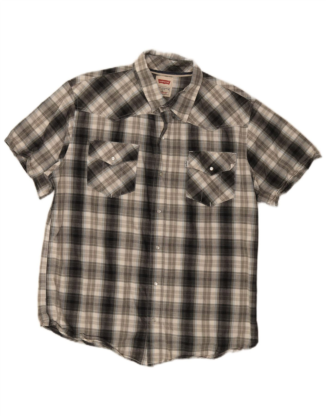 Levi's Mens Modern Short Sleeve Shirt Large Grey Plaid Cotton