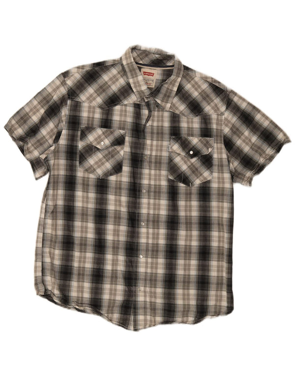 Levi's Mens Modern Short Sleeve Shirt Large Grey Plaid Cotton