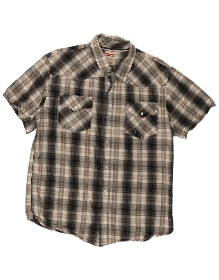 Levi's Mens Modern Short Sleeve Shirt Large Grey Plaid Cotton