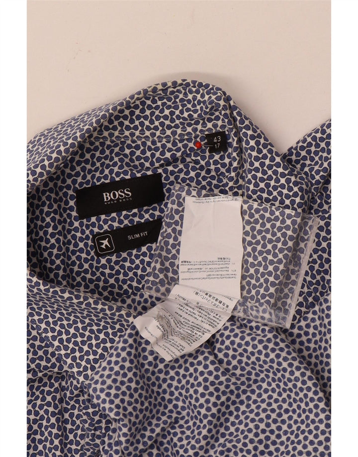 Hugo Boss Mens Abstract Pattern Slim Fit Shirt Size 43 17 XL Navy Blue