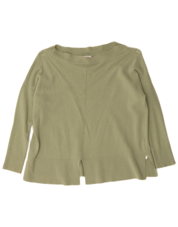 Reiss Dame Oversized Boat Neck Jumper Sweater UK 6 XS Grøn uld