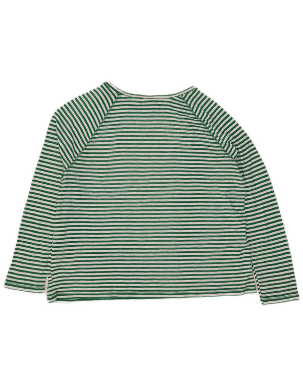 Marks & Spencer Top da donna a maniche lunghe UK 16 Grande cotone gessato verde