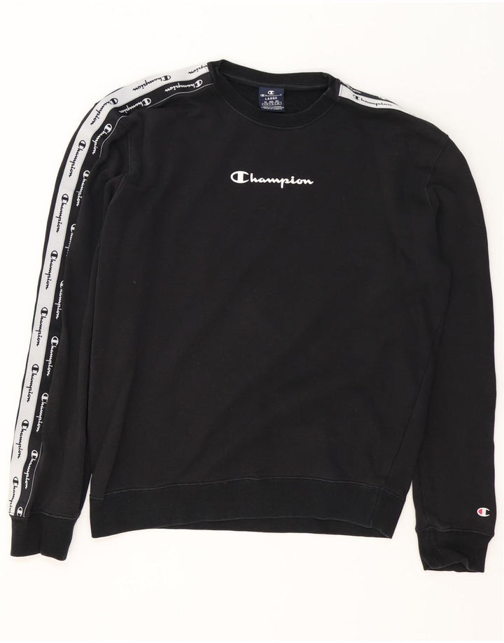 CHAMPION Mens Graphic Sweatshirt Jumper Large Black Colourblock Cotton