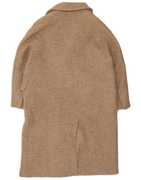 Zara Womens Double Breasted Coat UK 42 XL Beige Wool