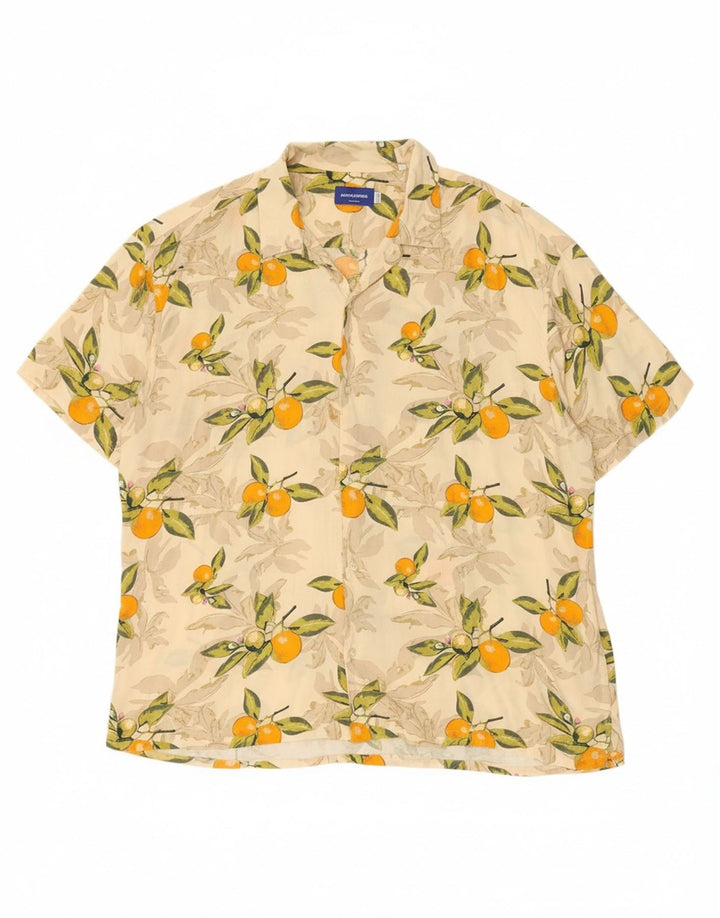 JACK & JONES Mens Abstract Pattern Short Sleeve Shirt XL Beige Viscose