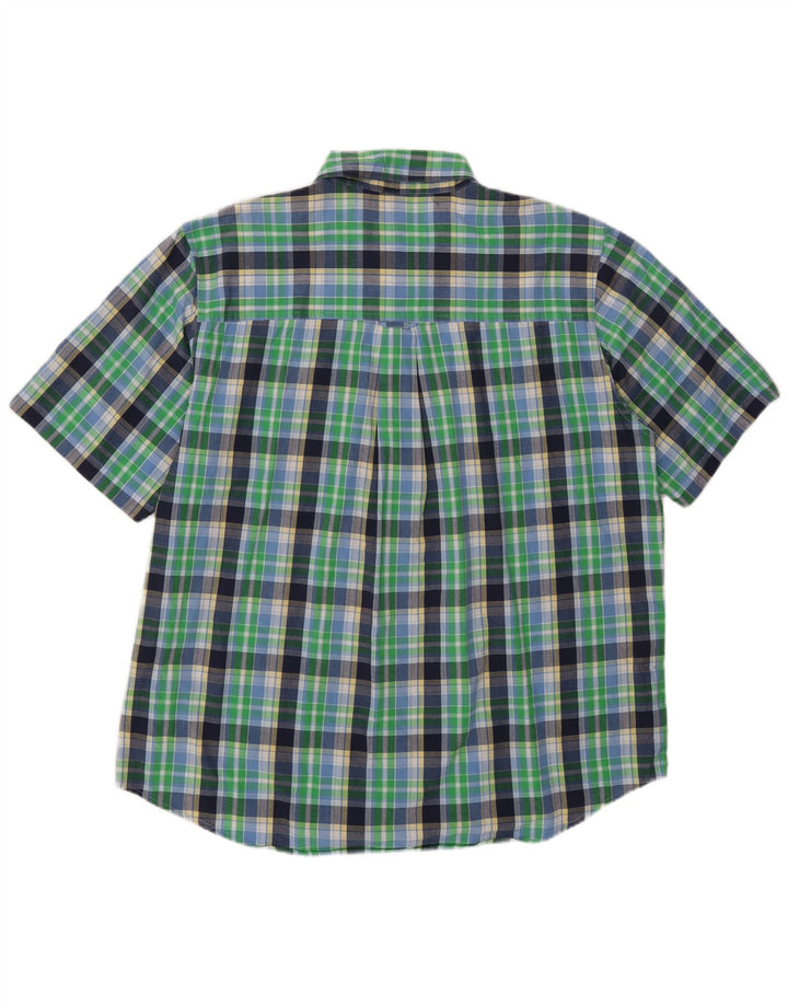 Chaps Mens Short Sleeve Shirt XL Green Check Cotton