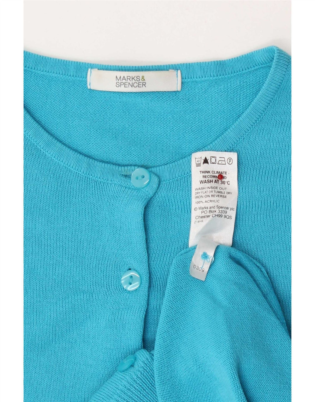 Marks & Spencer Womens Cardigan Sweater UK 8 Small Turquoise Acrylic
