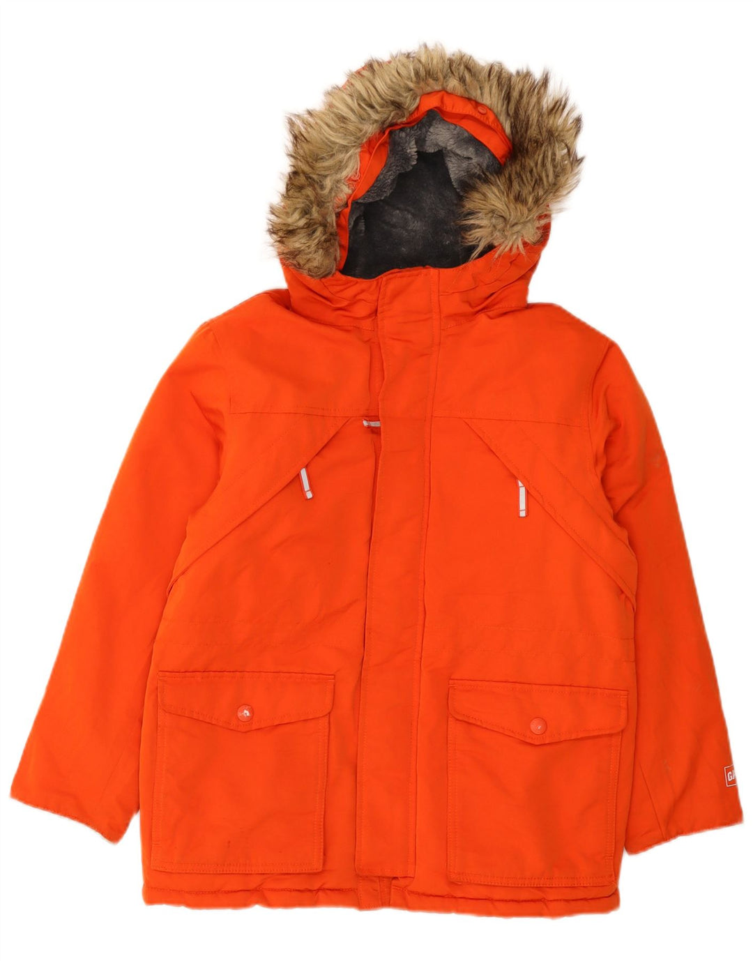 GAP Boys Hooded Parka Jacket 11-12 Years XL Orange Polyester