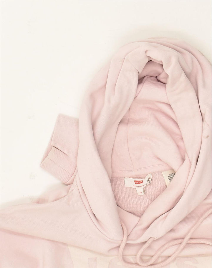 LEVI'S Womens Crop Graphic Hoodie Jumper UK 6 XS Pink Cotton | Vintage Levi's | Thrift | Second-Hand Levi's | Used Clothing | Messina Hembry 