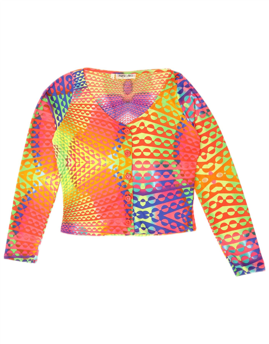Naracamicee Womens Crop Top UK 12 Medium Multicoloured Geometric Silk