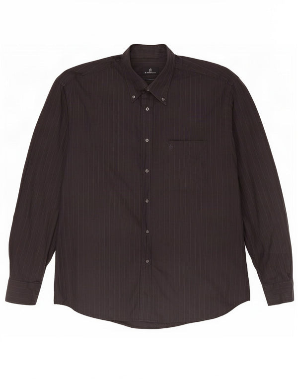 Roccobarocco Camisa transparente para hombre Talla 43 17 XL Algodón gris a rayas