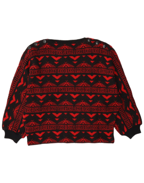 Sweter damski w stylu vintage z dekoltem w łódkę UK 16, duży czerwony Fair Isle Aztec
