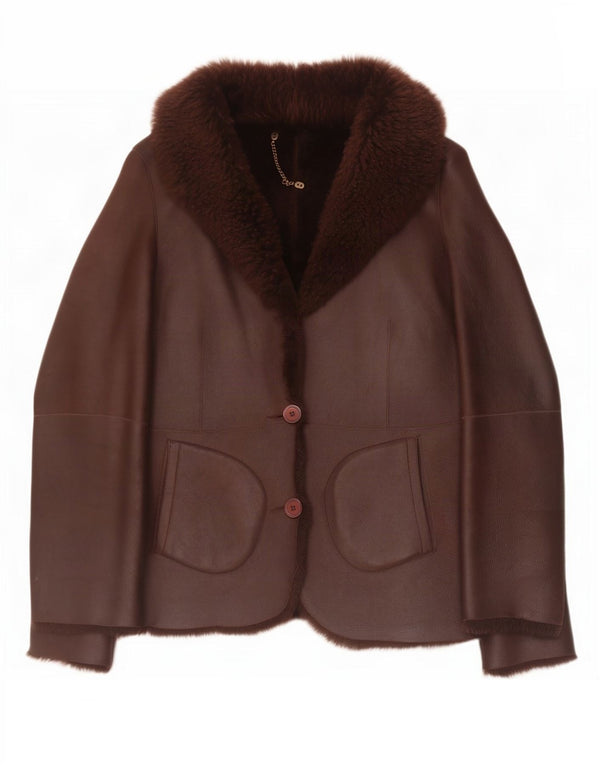 Ashley Brooke Womens Shearling Coat UK 14 Medium Brown Læder