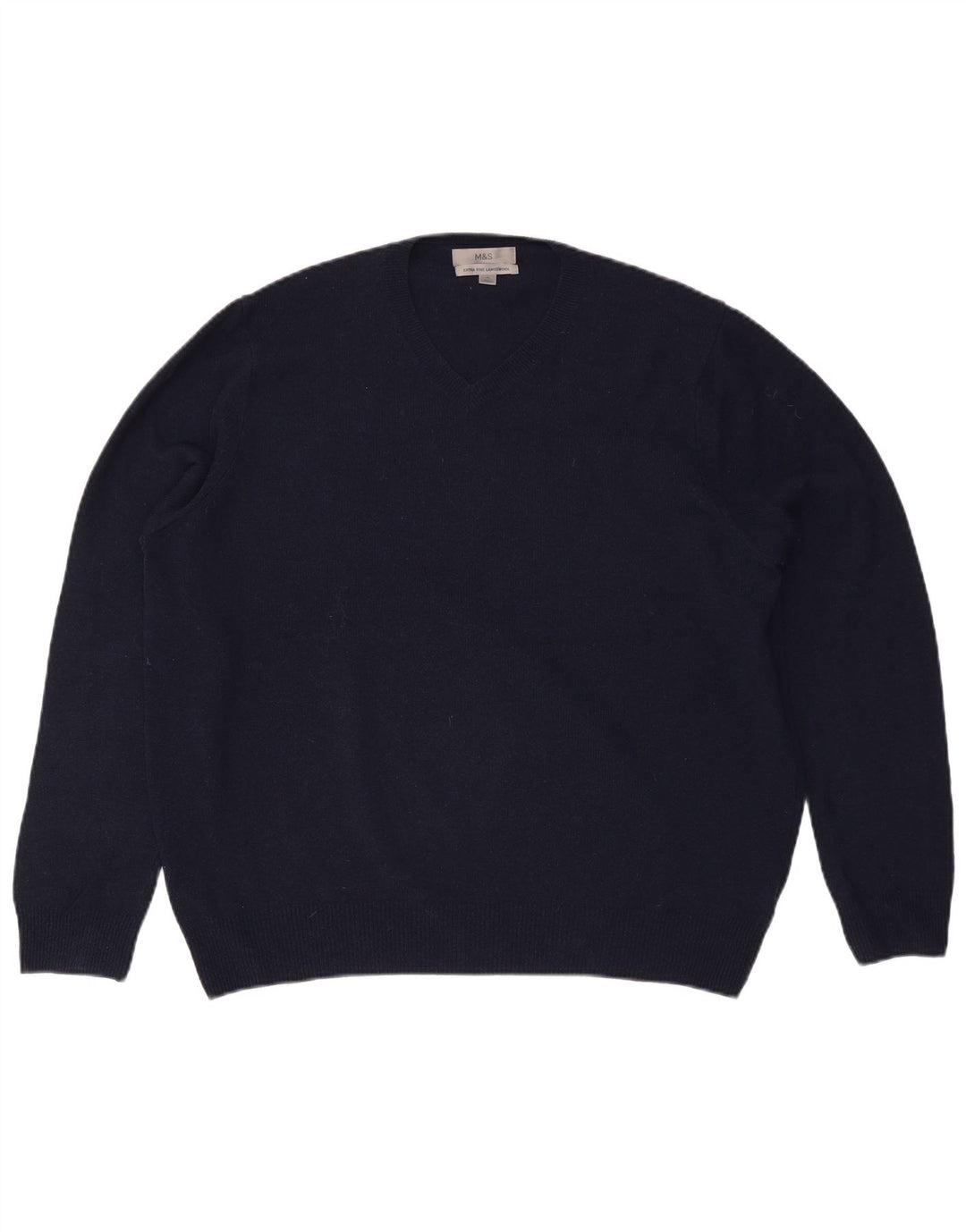 Marks & Spencer Mens V-Neck Jumper Sweater XL Navy Blue Wool