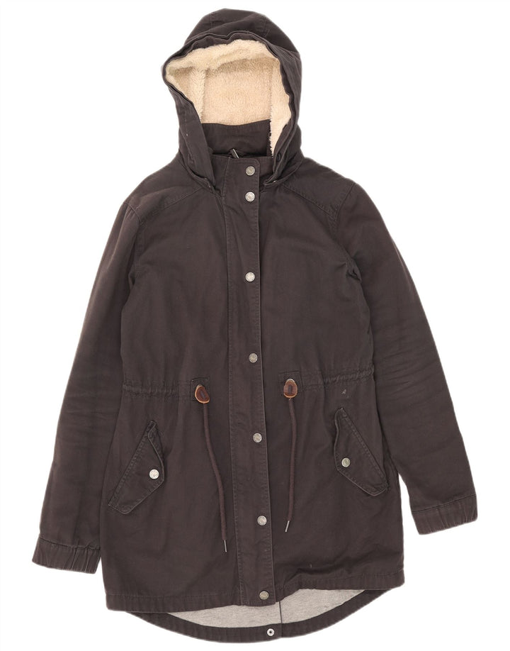 Fat Face Womens Hooded Parka Jacket UK 8 Small Black Cotton