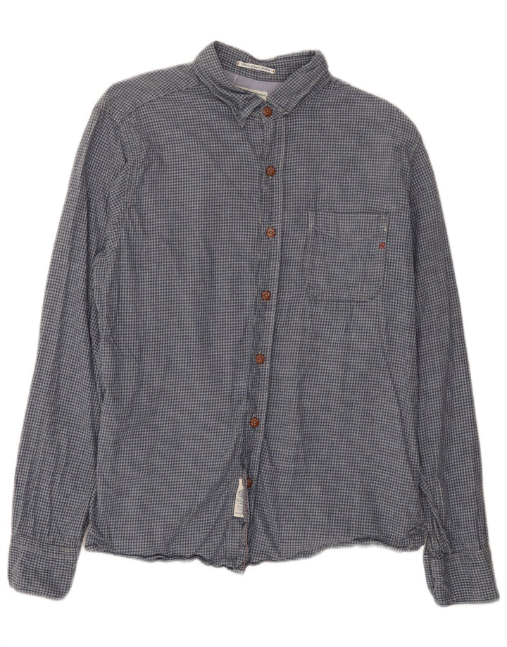 Replay Mens Flannel Shirt Large Blue Gingham Cotton