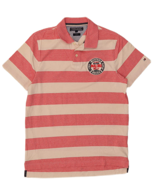 Tommy Hilfiger Mens Graphic Slim Fit Polo Shirt Small Pink Striped