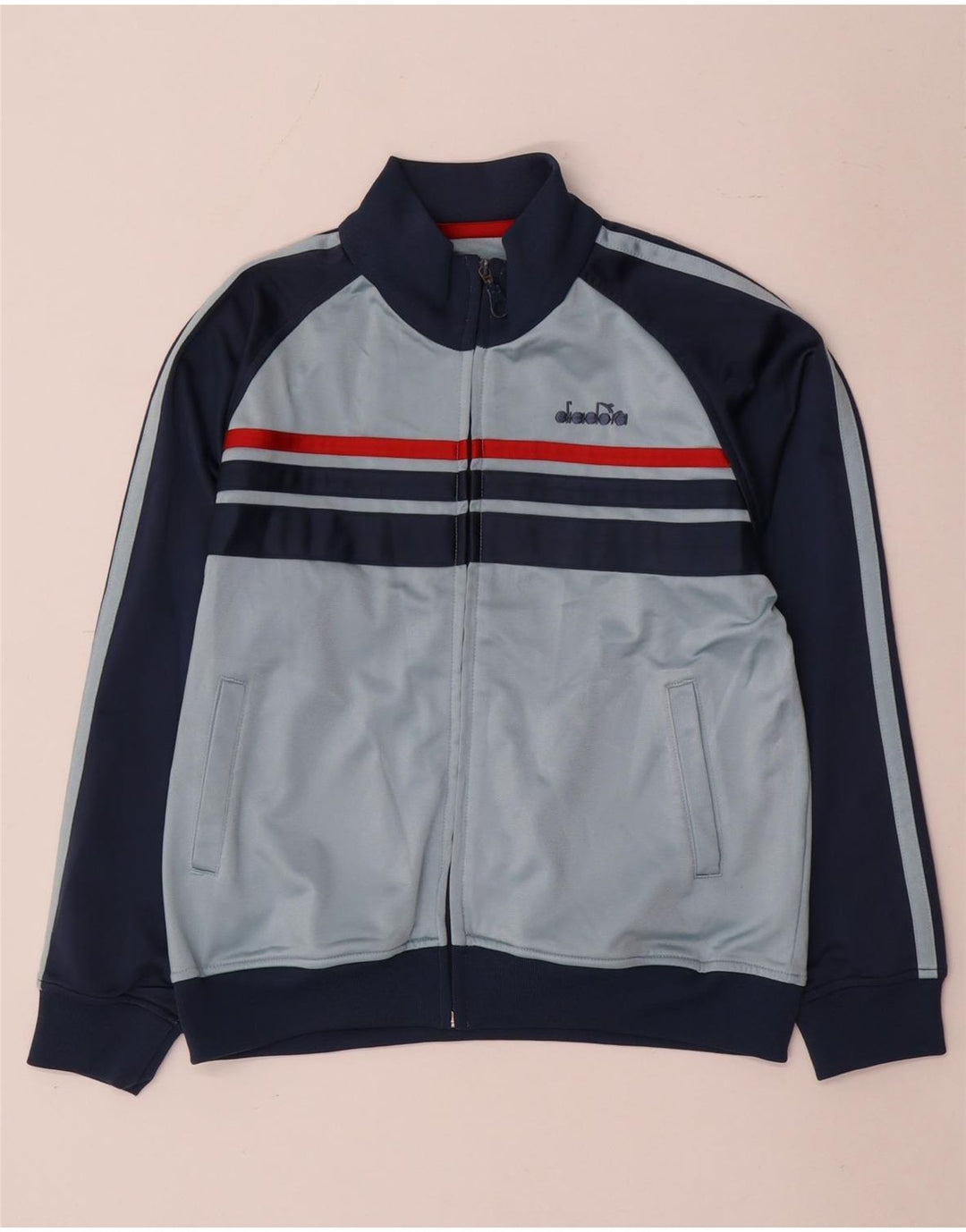 Diadora Boys Tracksuit Top Jacket 12-13 Years Blue Colourblock Polyester