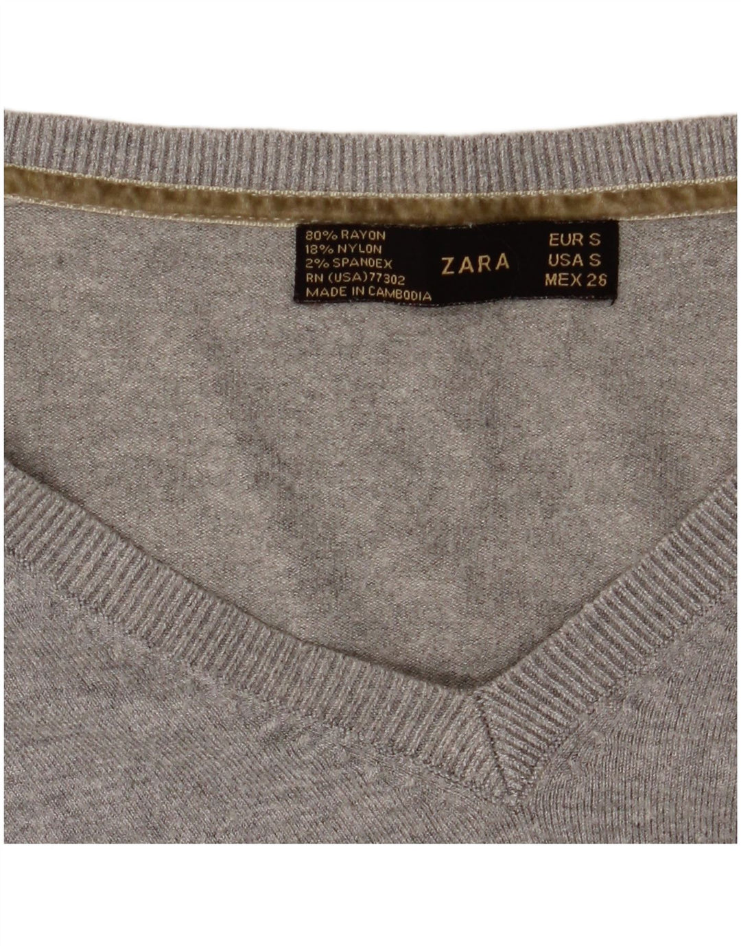 Zara Womens Crop V-Neck Jumper Sweater UK 8 Small Grey