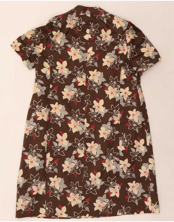 Vintage Womens 3/4 Sleeve 4 Button 2 Piece Set UK 12 Medium Brown Floral