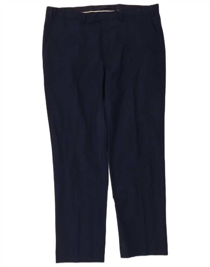 Marks & Spencer Mens Regular Fit Casual Trousers W36 L31 Navy Blue Wool