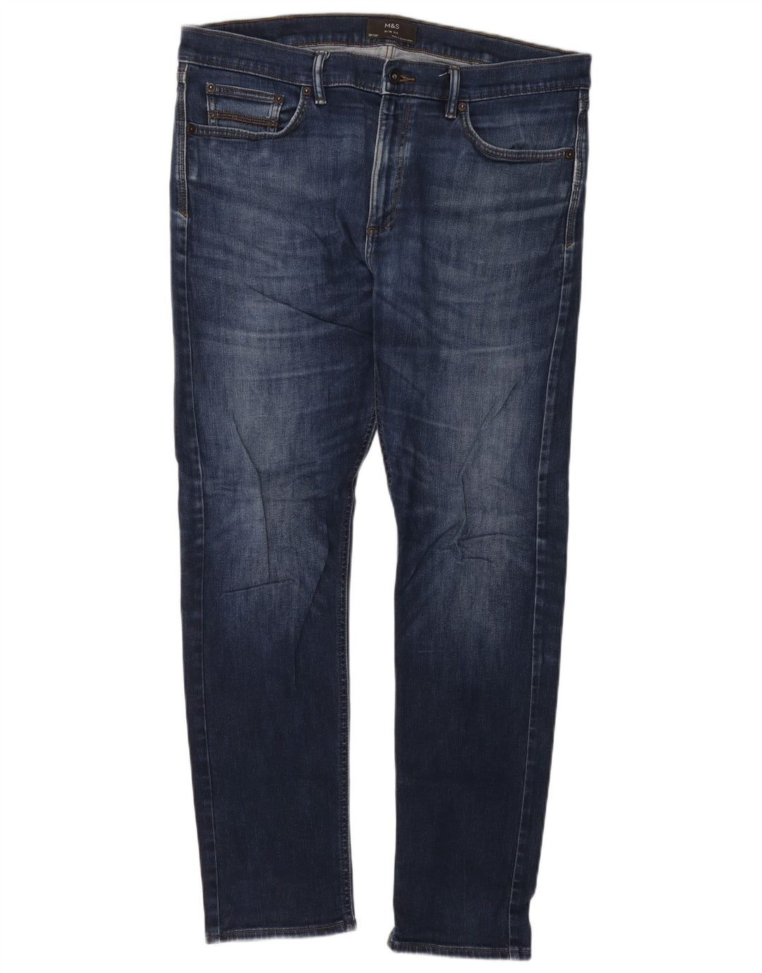 Jeans slim da uomo Marks & Spencer W38 L33 cotone blu navy