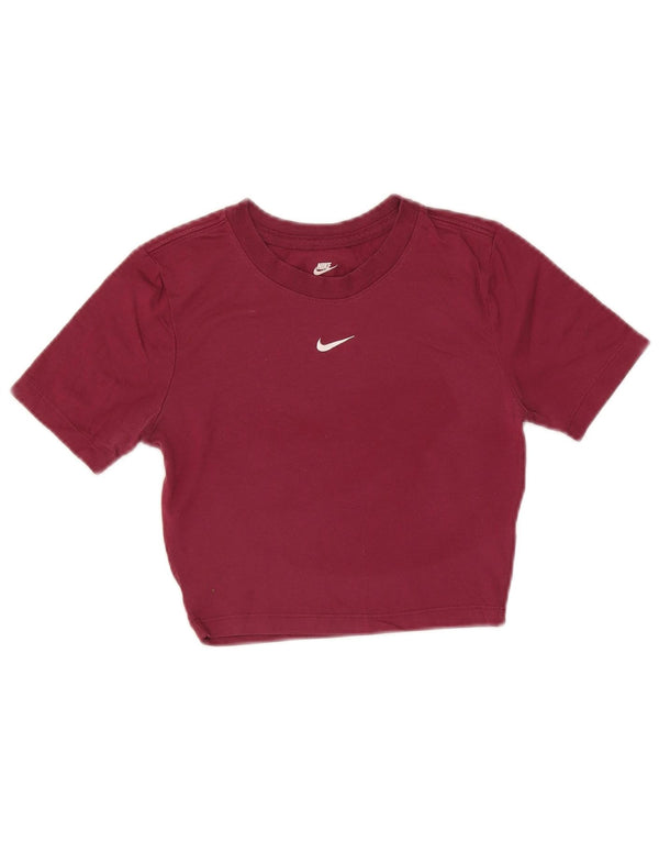 Nike Dame Crop Slim Fit T-Shirt Top UK 6 XS Burgundy Polyester