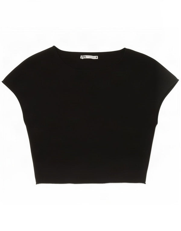 Zara Top curto feminino UK 12 médio preto