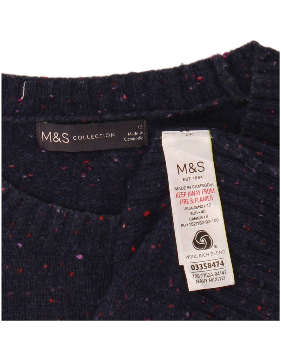 Marks & Spencer Womens Crew Neck Jumper Sweater UK 12 Medium Navy Blue