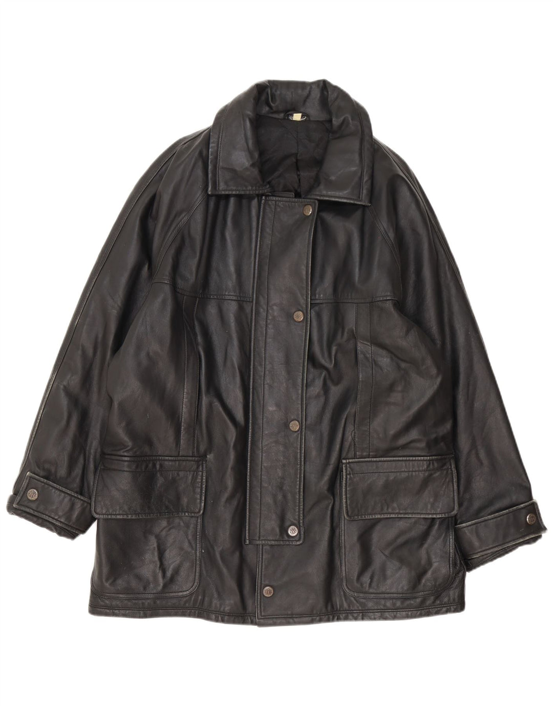 Vintage Womens Leather Coat IT 54 3XL Black