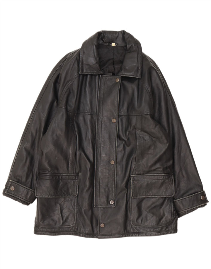 Vintage Womens Leather Coat IT 54 3XL Black