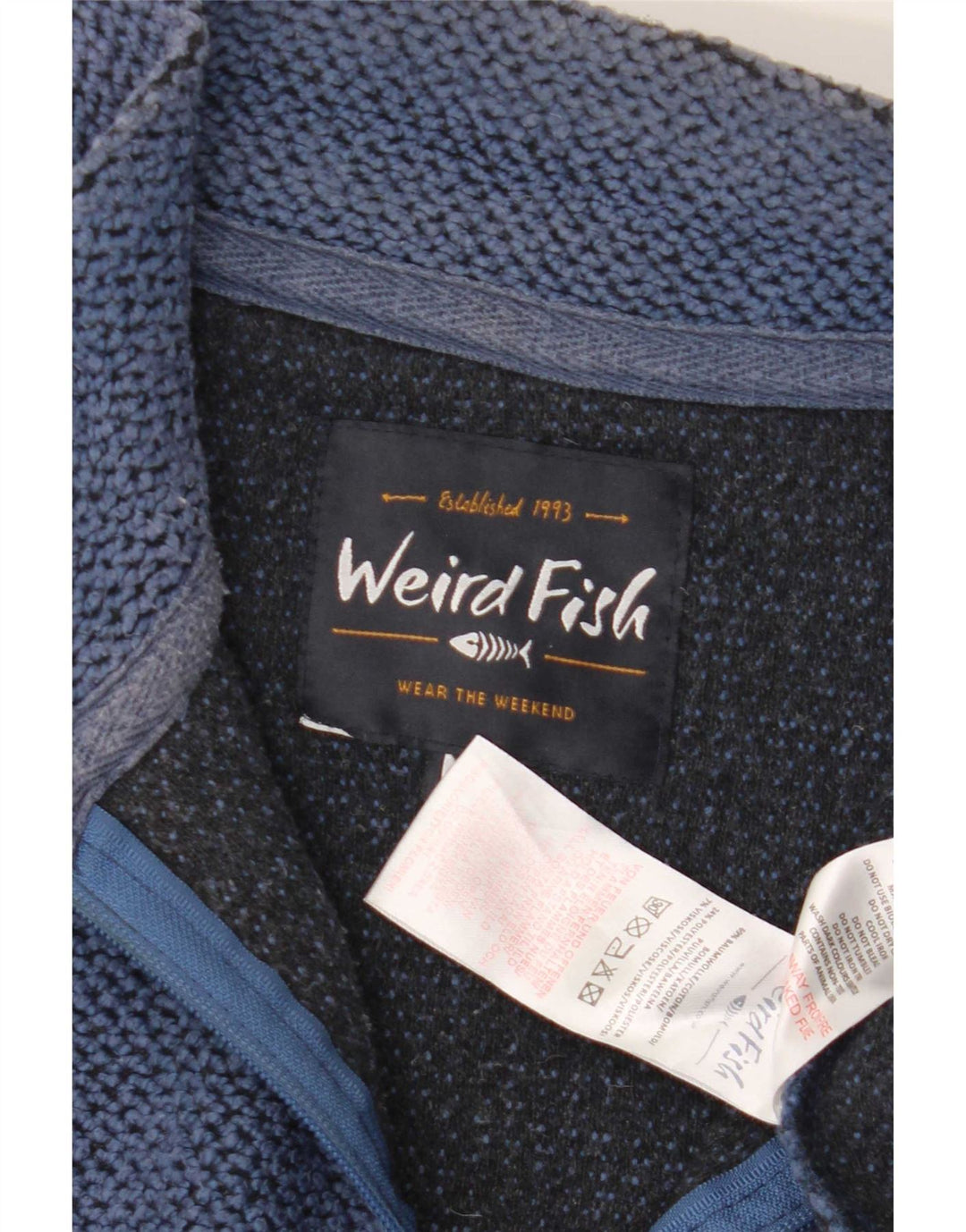 Weird Fish Mens Zip Neck Sweatshirt Jumper Medium Blue Cotton