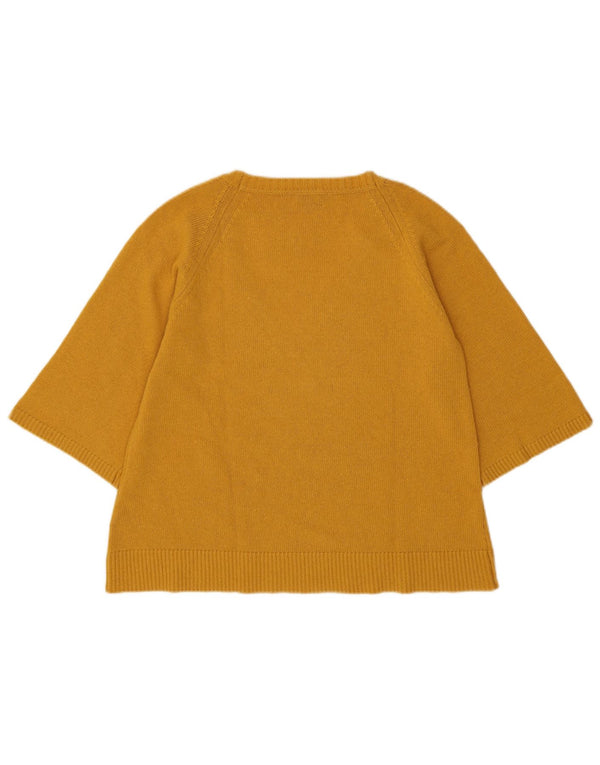 Massimo Dutti Dame Kortærmet V-hals Jumper Sweater UK 14 Medium Gul