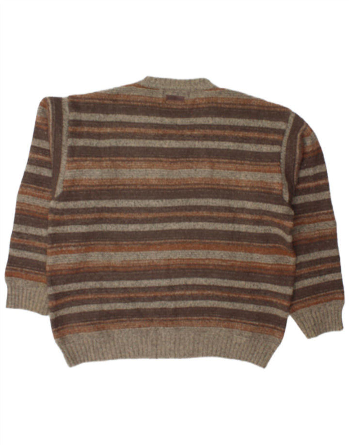 MARLBORO CLASSICS Mens V-Neck Jumper Sweater XL Brown Striped Wool